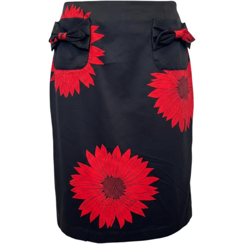 Grace Dane Lewis Womens Skirt 4 Black Red Sunflower Bow Pockets‎ Retro Mod Artsy
